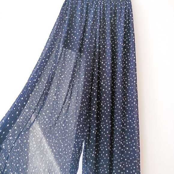 ZARA Navy Blue Polka Dot Wide Leg Palazzo Pants Lined, Flowy Style | Size XS - Picture 1 of 6